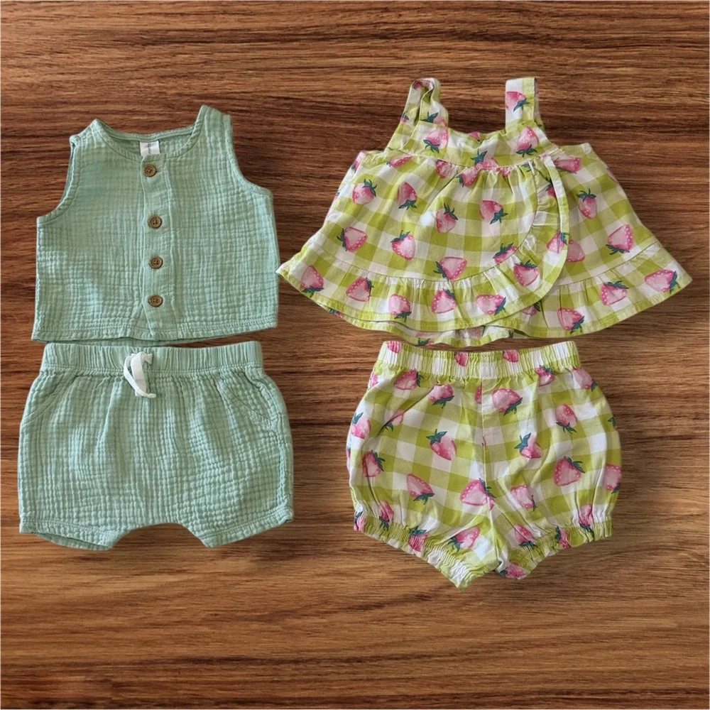 Set of 2  Kids Green and Pink Gingham Outfit Set